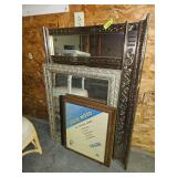 2 decorator mirrors, flat mirror and picture frame
