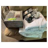 New pillow case sets, New Huntington Home king size blanket, a mattress pad and a heated mattress pad