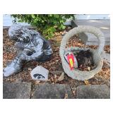 Cement basket, resin girl and Hawkeye stone