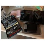 Three portable dvd players, incomplete roadside tool kit, three Samsung phones, Samsung tablet, etc