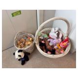 A basket of alphabet blocks and a basket of TY beanie babies