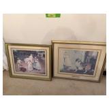 Two pieces wall art with children and a collie dog