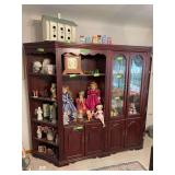 4pc display shelf Glass door piece is lighted w glass shelves Corner pieces have 5 shelves and measure 12D x 24L x 74H Middle pieces measure 18D x 30L x 74H NO CONTENTS!!!
