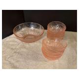 Pink depression glass berry set