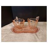 Pink depression glass cream & sugar set
