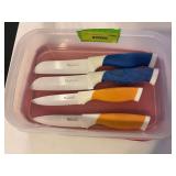 Tupperware container w 4 New England Cutlery knives