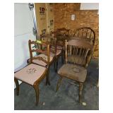 4 needlepoint seat dining chairs and 3 odd wooden chairs