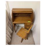 Oak child size roll top desk with swivel office chair