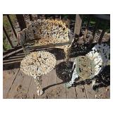 Cast iron settee, chair and table set