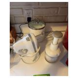 Pampered Chef chopper, KitchenAid hand mixer and metal canister
