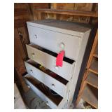 Pine chest of drawers and 3 pine shelf units