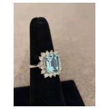 Blue Topaz with diamonds. Size approximate 7