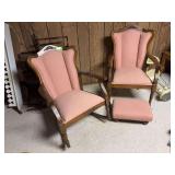 His and hers chairs with matching footstools Hers is a rocker