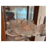 Pink depression glass mini punch set w cups, pitcher, cream & sugar, bowl