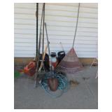 Yard tools, hand sprayer, bug zapper, horse shoes and more