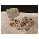 Dresser box with 35 cocktail rings many sizes