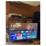 Samsung 55 inch flat screen TV model QN55QFNAF, Samsung sound bar and blu-ray player