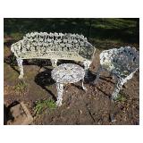 Cast iron 57" settee, chair and table set