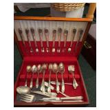 Incomplete Rodgers flatware 5pc service for 12 plus serving pieces Appears to be missing 1 teaspoon and 4 small forks