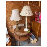 24x24 hard rock maple table and two table lamps