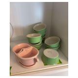 Camark Pottery nested cream and sugar marked 830 and 10 Halls ramekins