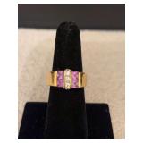 Diamond and pink stone ring sz6