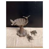 Modern cast iron bird bath 7” tall and an ant and fly