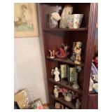 All on corner shelf includes Hummel replicas, small stoneware crock, glass jars and more