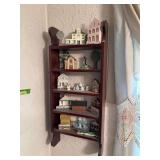 5x17x40H wall shelf with tiny houses and a mini tea set
