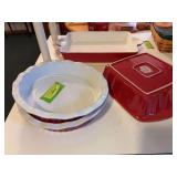 2 Bialetti stoneware 9” deep dishes  and a Crofton 2qt square and 9x13