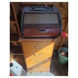 Philco table top radio/record player and 2 drawer file cabinet