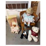 Child size wraparound chair with 2 Raikes bears, Sharon P doll and a Heartland bear