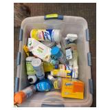 Tote of cleaning supplies