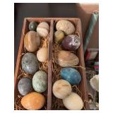 Small wood carry tray with 15 onyx/alabaster eggs