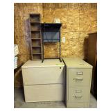 2 drawer lateral and standard file cabinets, elec projection table and cd rack