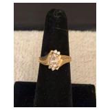 10kt Diamond accent, pink stone