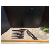 Clear glass serving bowl with cutlery includes Good Cook and Chicago Cutlery
