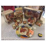 Adorable turkey serving set - platter, basket, soup tureen, cream and sugar
