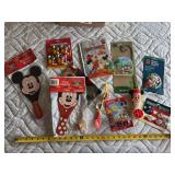 Mickey Mouse souvenirs and toys, paddle balls book pins magnet