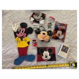 Mickey collectibles - basketball game, wooden cut out, bag, plastic purse, keychain