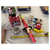 Disneyland Mickey retractable lighted, sword, drink cups and mugs, and Pluto Jack-in-the-Box
