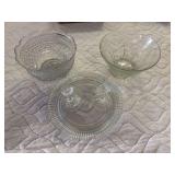 Large glass serving bowls, serving tray and candle sticks