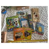 Mickey Mouse coloring items, decorative flag, lunch bags, beach ball and Mickey Mouse 45 records