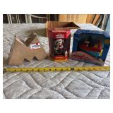 Mickey Mouse box, glass ornament and tub time wind up toy in original box