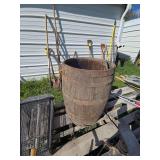 Old wood keg cut in half and hinged Old wood keg cut in half and hinged