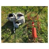 Metal art tractor and trailer planter holder, sprinkling can and radiator can Metal art tractor and trailer planter holder, sprinkling can and radiator can
