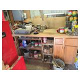 Bench contents includes large vise, saws, tools, bolts, nails All on and in Bench contents includes large vise, saws, tools, bolts, nails All on and in