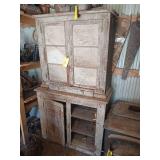 Primitive kitchen stepback cupboard, missing 1 door 17D x 42L x 75H Primitive kitchen stepback cupboard, missing 1 door 17D x 42L x 75H