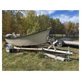 Aluminum drift boat with trailer and cover