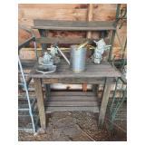 Wooden plant stand and garden decor